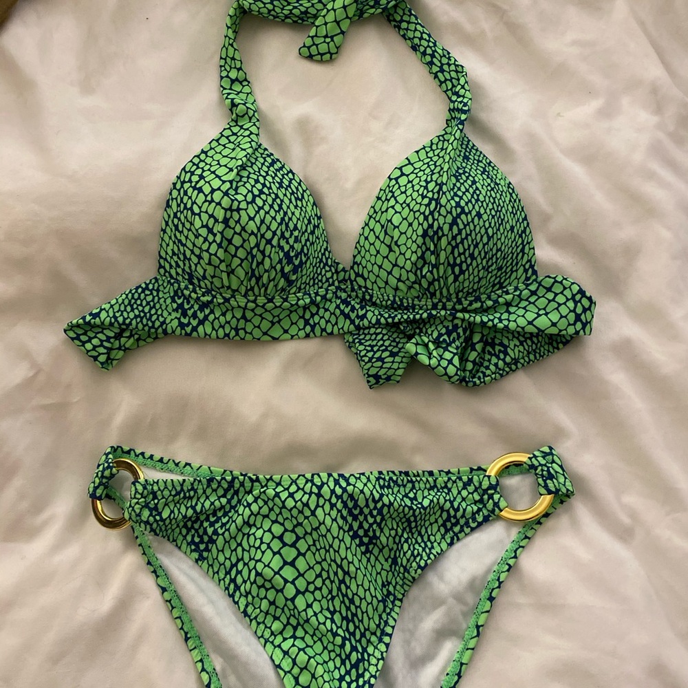 BRAND NEW green snakeskin bikini XS